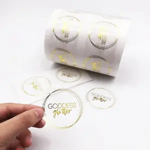 Impresión de lámina dorada, etiqueta de estampado, Rollo personalizado transparente, etiquetas adhesivas con logotipo para embalaje