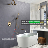 Système de douche mural en laiton à poignée unique avec pommeau de pluie en céramique, robinet de baignoire haute pression à tête ronde, ensemble de douche encastré