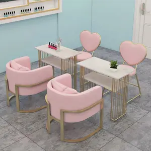 粉色美甲沙龙桌修指甲金属折叠桌