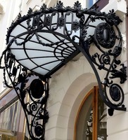 Auvent de porte en fer forgé à la main, noir mat, motif décoratif, résistant aux intempéries, auvent de porte extérieur
