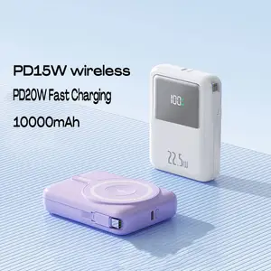 built-in 2 cables 10000mAh Mobile Phone magnetic charger 5000mah mini power bank ultra -thin PD15W power banks