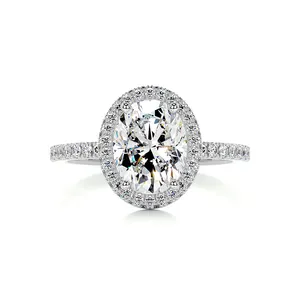 SGARIT Jewelry 2CT Moissanite Engagement Ring Oval Halo 18K White Gold Micro Pave Setting Moissanite Diamond Wedding Ring