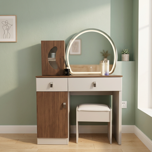 Modern <b>Makeup</b> Vanity Table with Lighted <b>Mirror</b> and Storage Cabinet for Bedroom Furniture - Product Image 3