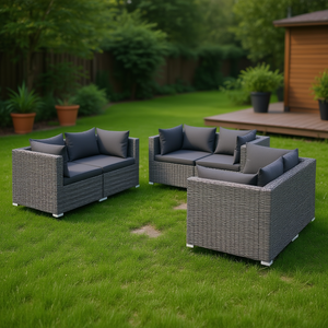 Gray Pe Rattan Garden Lounge Set 6 Seater Powder Coated Steel <b>Frame</b> Durable Outdoor Furniture Contemporary Design - Product Image 2