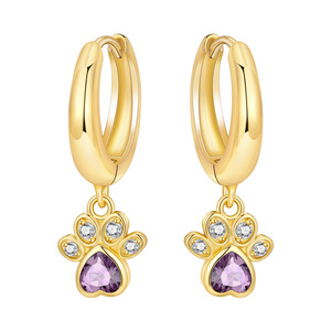 Nuevos Pendientes de Latón Blanco con Circonita en Forma de Corazón de la Serie Animal, con un Lindo Diseño de Pata de Gato Morada, Exclusivos para Mujeres - Product Image 1