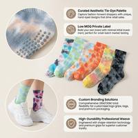 Chaussettes de yoga antidérapantes tie-dye personnalisées avec logo pour femmes, chaussettes de Pilates colorées avec grip, chaussettes de sport respirantes en coton, vente en gros