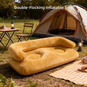 Dericsson Eco Flocked PVC Double Inflatable <b>Sofa</b> With Armrest Portable Outdoor Leisure <b>Camping</b> Air Couch - Product Image 1