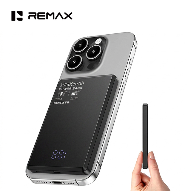 REMAX RPP-109 Ultra Slim Magnetic Wireless Power Bank PD 20W Fast Charging 10000mAh Aluminum Alloy Power Bank with LED Display