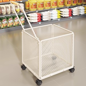 White Steel Mesh <b>Storage</b> <b>Cart</b> with Four Wheels Movable Trolley for Home and Supermarket Use - Product Image 3