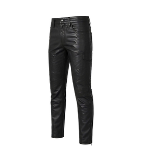 Pantalon de motard vintage en cuir de vache véritable pour homme, respirant, coupe droite, en cuir véritable, par Standard International - Product Image 2