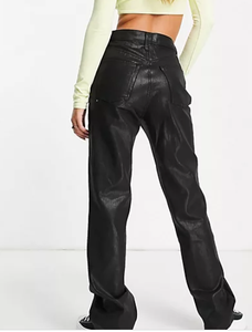 LILUO 2025 Offre Spéciale Streetwear Loose Leg Wax Coated <span class=keywords><strong>Skinny</strong></span> Jeans Black Button Women High Waist Spandex Stretchy Denim Jeans - Product Image 2