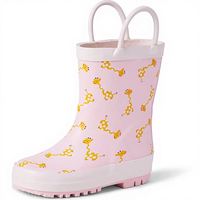 Bottes de pluie mi-mollet imperméables en caoutchouc rose unisexe pour enfants avec poignées de traction, doublure légère en coton pour l'été et l'automne