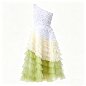 Vestido Midi Ombre de un Hombro para <span class=keywords><strong>Mujer</strong></span> con Volantes en el Corsé y <span class=keywords><strong>Falda</strong></span> de <span class=keywords><strong>Tul</strong></span> Escalonada, Elegante para Fiestas Formales y Cócteles - Product Image 4