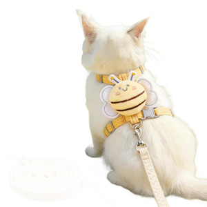 Harnais pour animaux de compagnie avec laisse, motif abeille jaune, réglable pour chat, petite taille, matériau en nylon, sangle de poitrine, utilisation en extérieur - Product Image 5