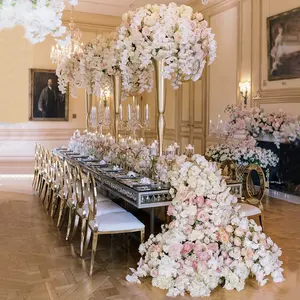 큰 결혼식 디자인 로즈 난초 진짜 접촉 꽃 배열 테이블 중앙 장식품 꽃 공