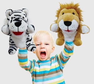 Con boca móvil abierta, juego de rol para contar cuentos, enseñanza, teatro de marionetas, marionetas de mano de tigre de peluche, regalos de cumpleaños, blanco - Product Image 3