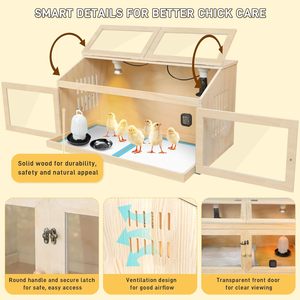 Große Hühneraufzuchtbox aus Holz mit Schiebefach, 32 Zoll breit, Heizlampe, Thermometer, vollständig zu öffnende Ober- und Vordertür, Acryl-Sichtfenster - Product Image 3