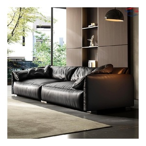 Sofá Seccional Negro Estilo Italiano, Diseño de Cojines Afelpados, Estructura de Madera Resistente, Estética Moderna y Minimalista para Espacios Habitables - Product Image 4
