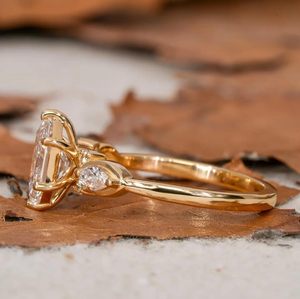 factory custom wholesale price 14K Gold Plated Marquise Cut Engagement Ring for Women, Wedding Promise Cubic Zirconia CZ Band - Product Image 3