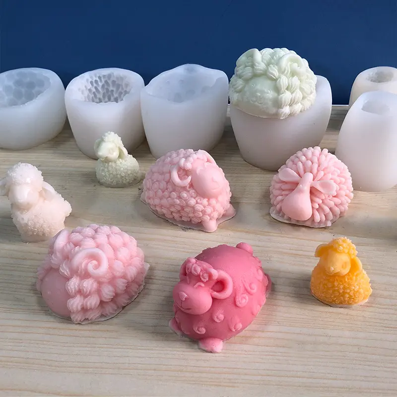 Dễ thương cừu 3D Silicone khuôn mẫu cho nến nến tự làm hình dạng động vật Khuôn Silicone thủ công