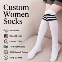 Chaussettes montantes rayées avec logo personnalisé, fabricant direct, respirantes, OEM, professionnelles, en coton doux, pour yoga et sport