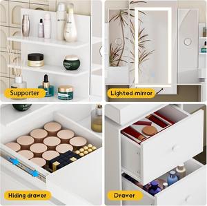 <span class=keywords><strong>Coiffeuse</strong></span> moderne en MDF <span class=keywords><strong>avec</strong></span> 8 tiroirs, 6 étagères, tiroirs réglables, lumière d'ambiance pour <span class=keywords><strong>chambre</strong></span> à coucher Vente en gros - Product Image 2