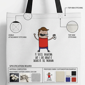 Sac fourre-tout en toile de coton pour femmes, 230 GSM, impression numérique de dessins animés, poignées noires, logo personnalisé, vente en gros - Product Image 3