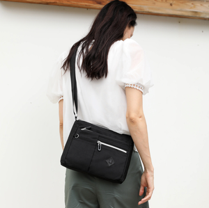 Black <b>Nylon</b> Women Messenger <b>Bag</b> Lightweight Crossbody Shoulder Handbag Multi Pocket Bookbag for Daily Commute - Product Image 3