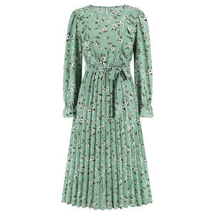 PRETTY STEPS Nuevo vestido plisado con volantes para mujer Cuello redondo, vestido floral delgado <span class=keywords><strong>de</strong></span> longitud media - Product Image 5