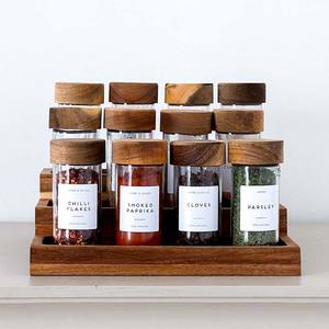 Vente en gros de pots de stockage d'épices en verre pour la maison et la cuisine avec support et couvercle en bois - Product Image 2