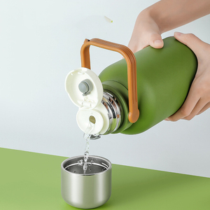 Bouteille isotherme rétro portable 800 ml 1200 ml en acier inoxydable 316 avec poignée et sangle en cuir PU - Product Image 6