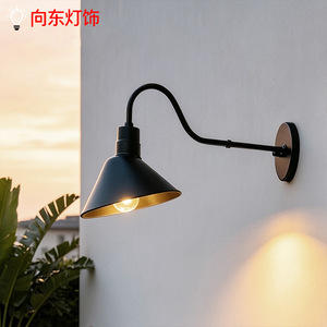 Lampe murale extérieure étanche, style rétro, noir mat, pour villa, cour, portail, lumière latérale, moderne et minimaliste - Product Image 1