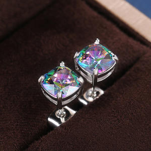 Colorful Princess Cut Crystal <b>Stud</b> <b>Earrings</b> for Women Rhodium Plated Alloy Claw Setting <b>Fashion</b> Jewelry Party Geometric Design - Product Image 3