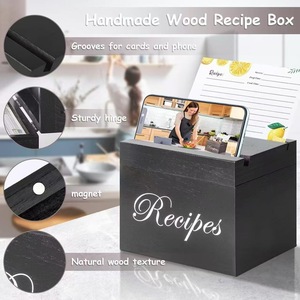 Wooden Recipe <b>Box</b> Flip Top <b>Kitchen</b> Card <b>Storage</b> Organizer Rectangle Standing Type General Packaging Yc6.30 - Product Image 2