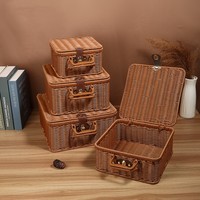 Meilleures ventes : Cadeau de maquillage multifonctionnel, avec doublure pour valise vintage, en rotin plastique tressé à la main, style panier de pique-nique en osier Mesob