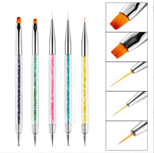 Lot de 5 pinceaux à ongles à manche diamanté, double tête, pour peinture et dépoussiérage, rose, pour salon de manucure, sac PVC, 36g - Product Image 4