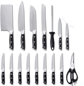Ensemble de 8 couteaux de cuisine modernes en acier inoxydable, lames double face, ambidextres, emballage écologique en plastique, vente en gros - Product Image 4