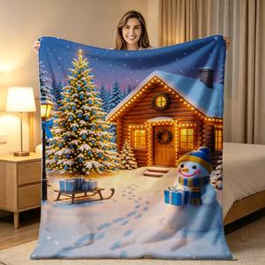 Christmas Santa Snowman Christmas Tree Flannel <b>Blanket</b> Throw <b>Blanket</b> Nap <b>Blanket</b> Festive Winter Warm Fade Resistant Lightweight - Product Image 4