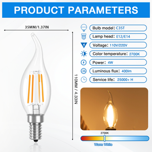 <span class=keywords><strong>Ampoule</strong></span> <span class=keywords><strong>LED</strong></span> en verre transparent de style décoratif 110V 220V E14/E26/E27 Lumière chaude <span class=keywords><strong>LED</strong></span> <span class=keywords><strong>Filament</strong></span> Vintage Lumière de bougie Haute luminosité - Product Image 6
