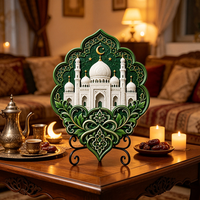 Ornement de table en résine à motif floral islamique, plaque décorative mosquée et croissant de lune imprimée UV, décoration maison Ramadan Aïd Moubarak, cadeau