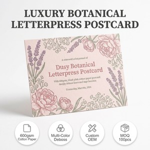 <span class=keywords><strong>Carte</strong></span> postale personnalisée haut de gamme, invitation de mariage de luxe à motifs floraux, impression typographique, papier coton gaufré 600 g/m², OEM - Product Image 1
