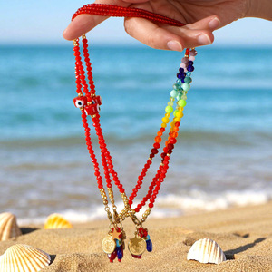 Collier artisanal d'été en perles Miyuki, étanche, en acier inoxydable, avec pendentif pièce Saint Benoît - Product Image 5