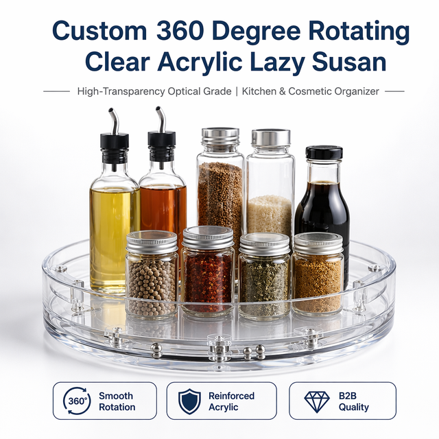 Custom OEM 360-Degree Rotating Clear Acrylic/Nylon Lazy-Susan Turntable Multi-Use Spice Rack Kitchen & Cosmetic Organizer Tray