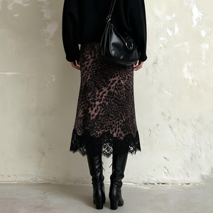 กระโปรงมิดิพิมพ์ลายเสือดาวสำหรับผู้หญิงกระโปรงถักทรงสลิมฟิตชายลูกไม้หรูหราสำหรับใส่ในสำนักงานและงานปาร์ตี้ - Product Image 5