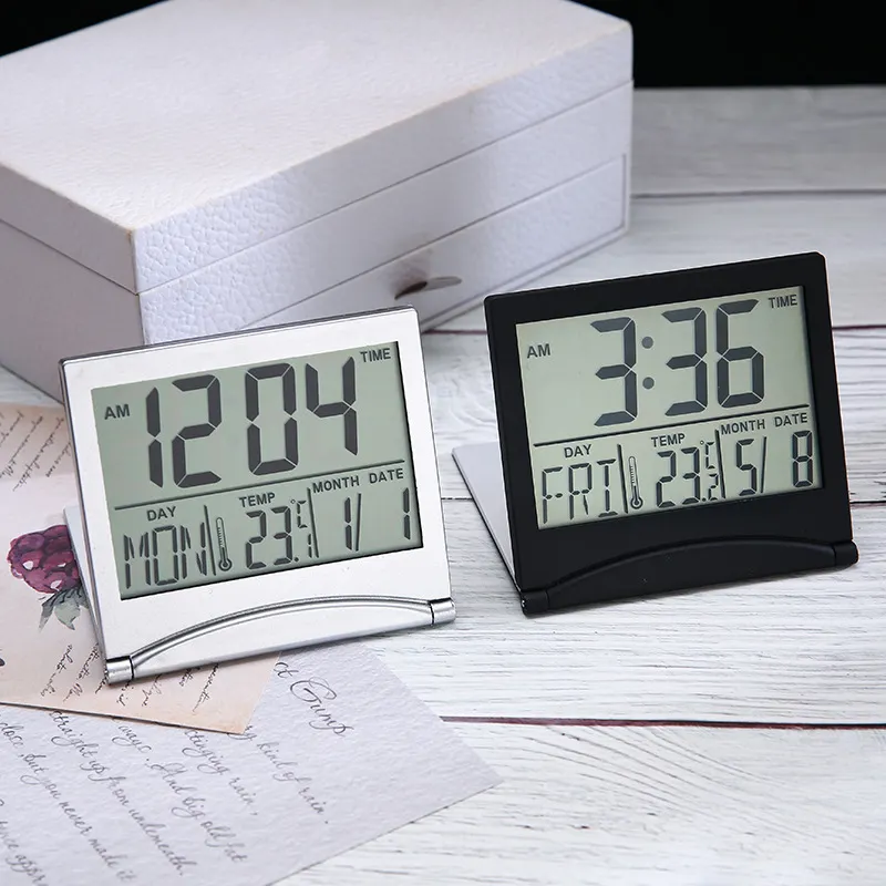 שעון מעורר לוח שנה דיגיטלי LCD ושולחן תחנת מזג אוויר וטמפרטורה נסיעות שעון אלקטרוני שעון מעורר נפלא