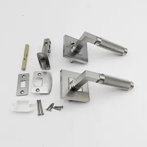 Modern Luxury Square Knurled Lever Lock Satin Nickel Door Handle For Interor Door