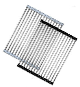 Égouttoir à vaisselle extensible et pliable enroulable pour évier de <span class=keywords><strong>cuisine</strong></span>, en acier inoxydable, servant également de couvercle d'évier - Product Image 6