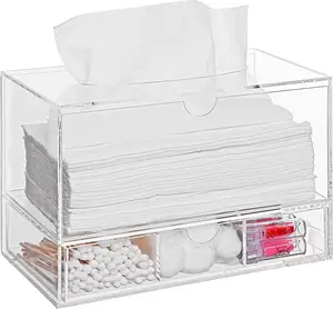 Şeffaf akrilik masa dikdörtgen kağıt havlu saklama kutusu banyo için istiflenebilir depolama çekmecesi kozmetik saklama kutusu