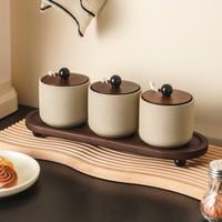 Cadeau de pendaison de crémaillère : Ensemble de pots à condiments en céramique rustique à perles rondes avec plateau, style ferme, ustensiles de cuisine