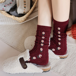 Vente <span class=keywords><strong>en</strong></span> gros de chaussettes d'hiver pour femmes à motif floral rétro, respirantes, <span class=keywords><strong>en</strong></span> polyester tricoté - Product Image 3